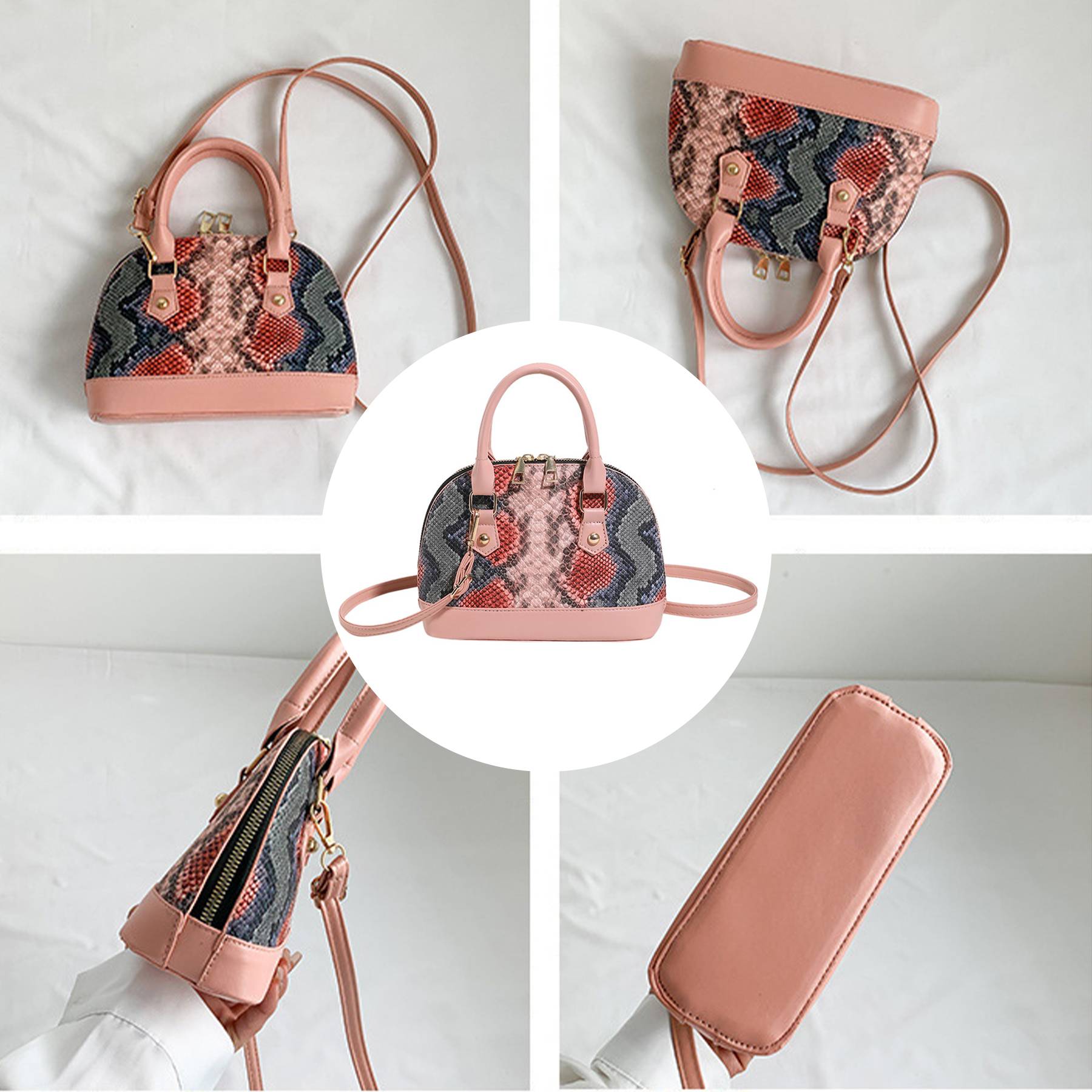 PU Contrasting snakeskin one-shoulder cross-body bag 6