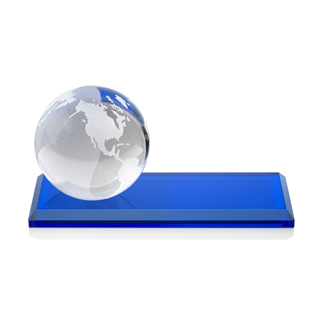 Globe VividPrint™ Award on Rectangle Base - Blue 13