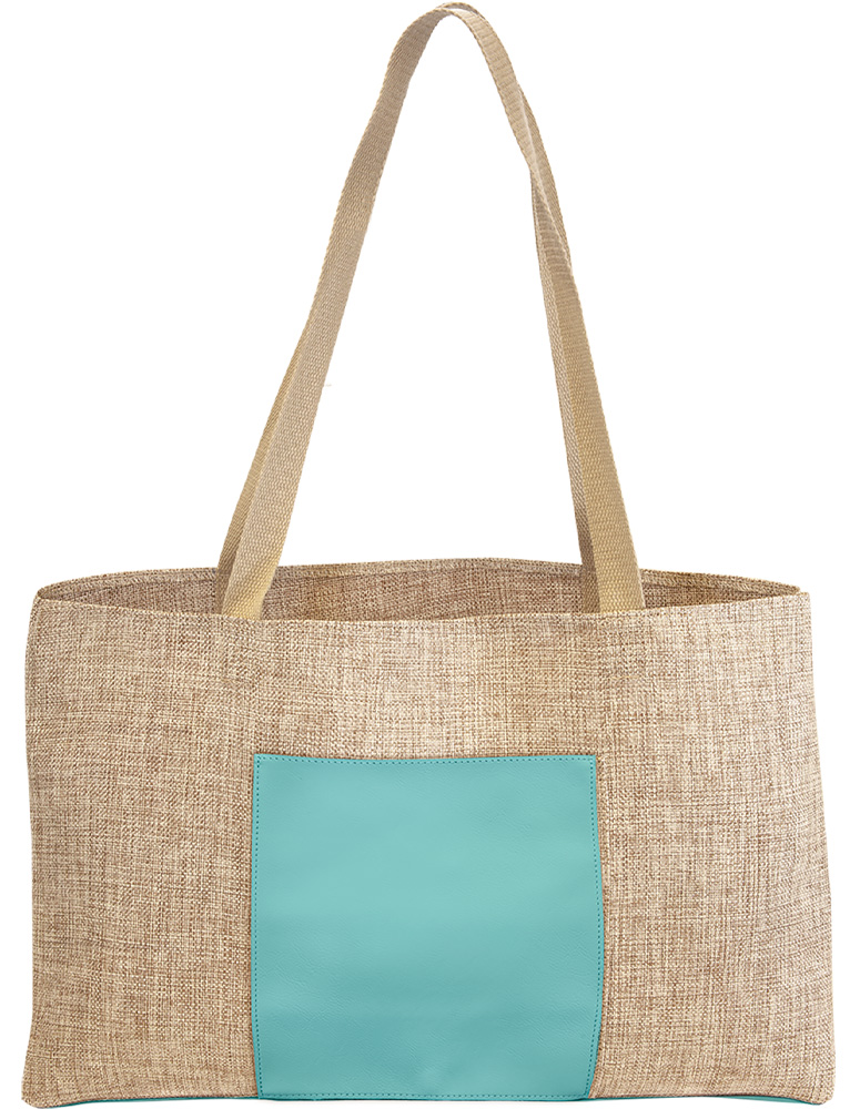 Laserable Teal Leatherette Burlap Gusset Bag 5