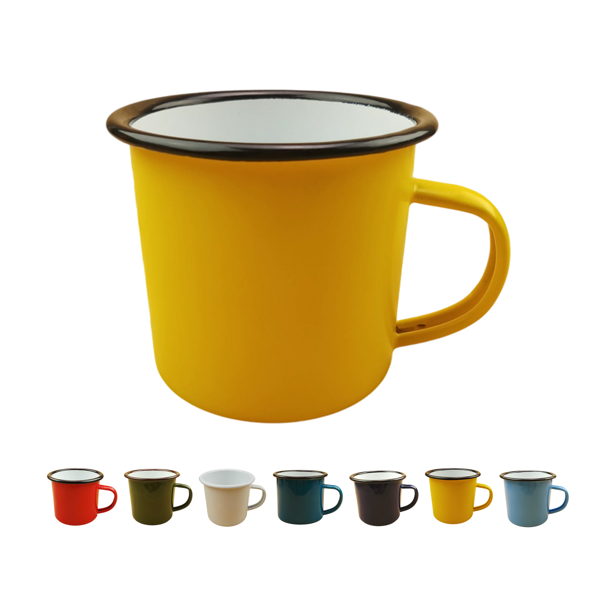 Enamel Metal Camper Mug 12oz Retro Style With Blue Rim 6
