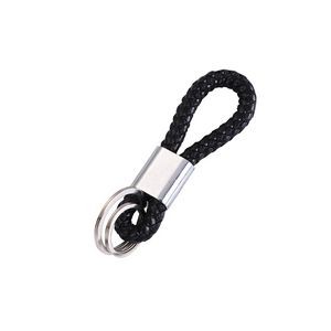 Chic Dual Rings Weaved PU Leather Keychain 15