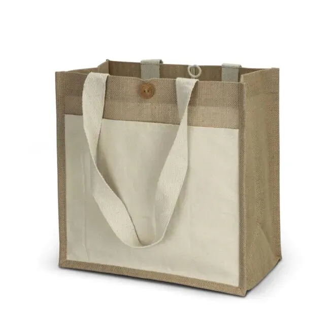 Canvas Jute Bag with Button, custom tote bag with logo imprint 2