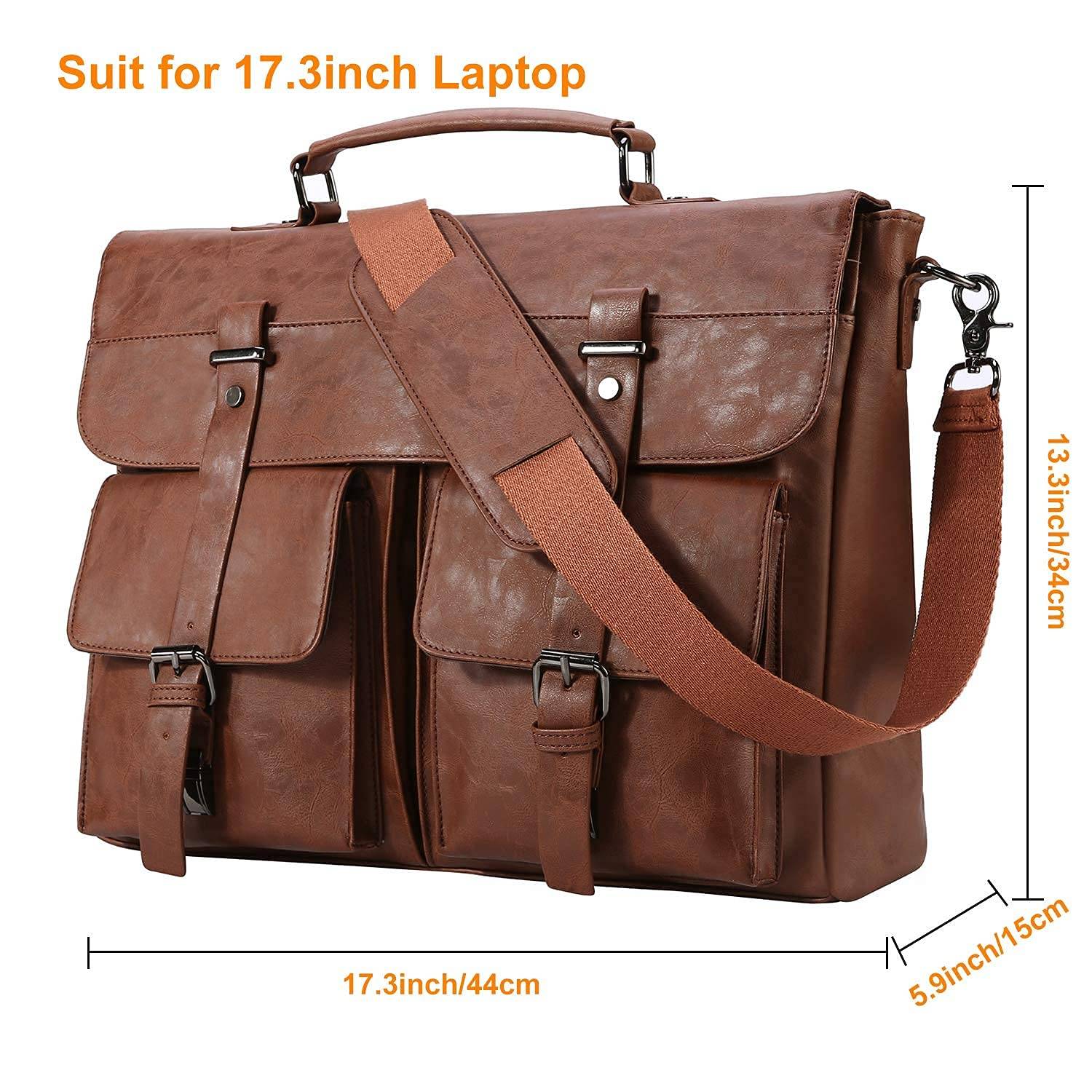 17.3 Inch Vintage PU Leather Laptop Bag Briefcase Satchel 7