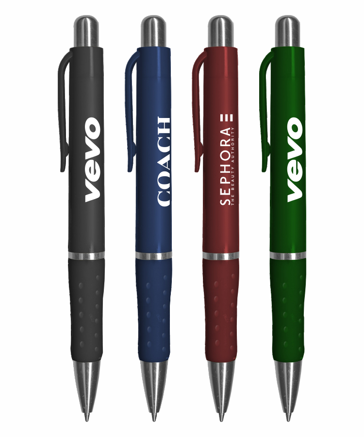 Union Printed - Rigid - Solid Colored Ballpoint Click Pen with Matching Rubber Grip 3