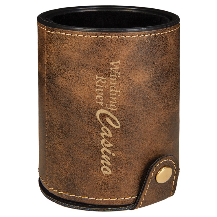 Rustic/Gold Leatherette Dice Cup with 5 Dice 2