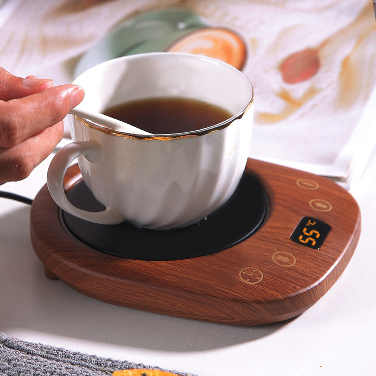 20W Wood Grain USB Coffee Mug Warmer 5