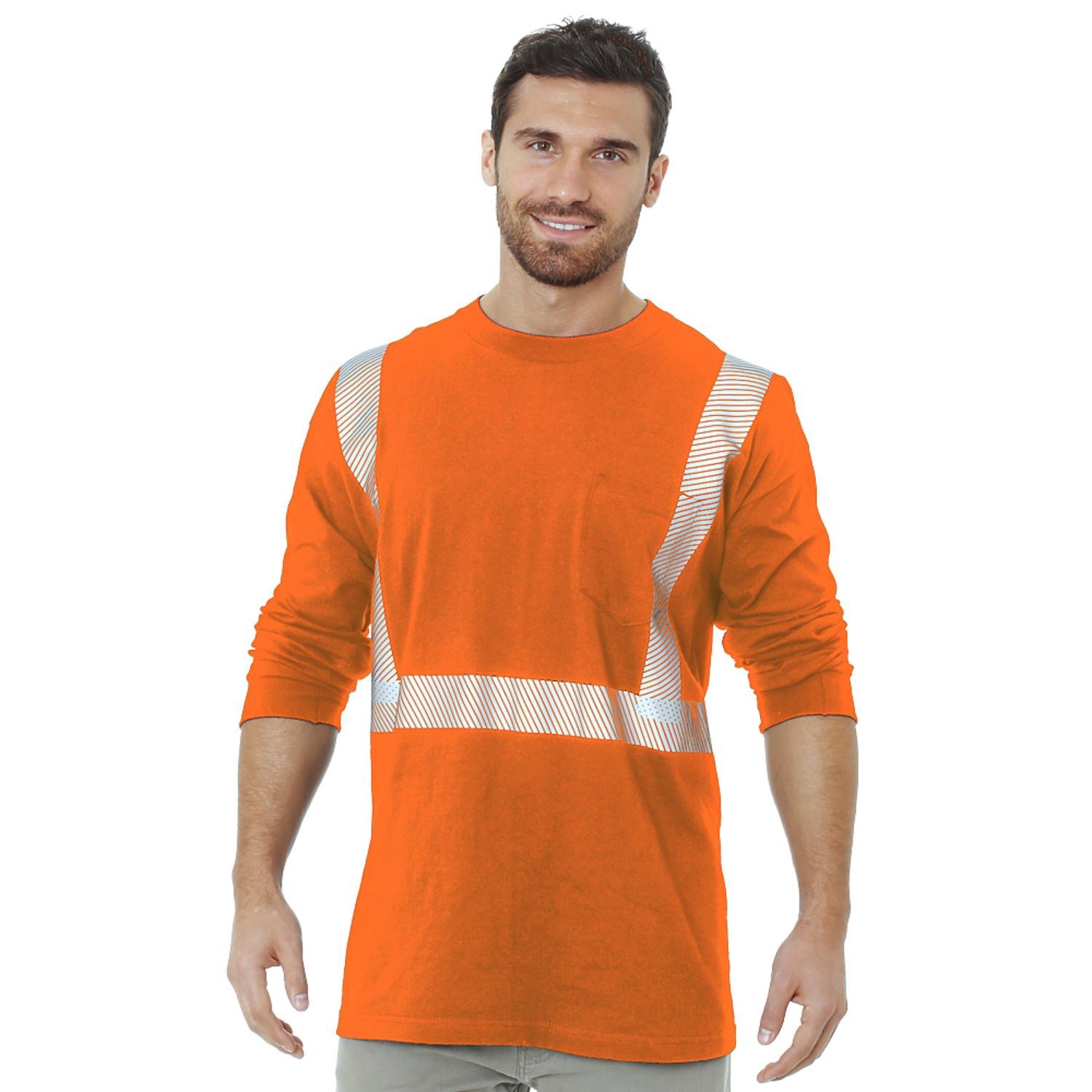 Class 2 USA-Made Poly-Cotton Segmented Safety Long Sleeve T-Shirt with Pocket