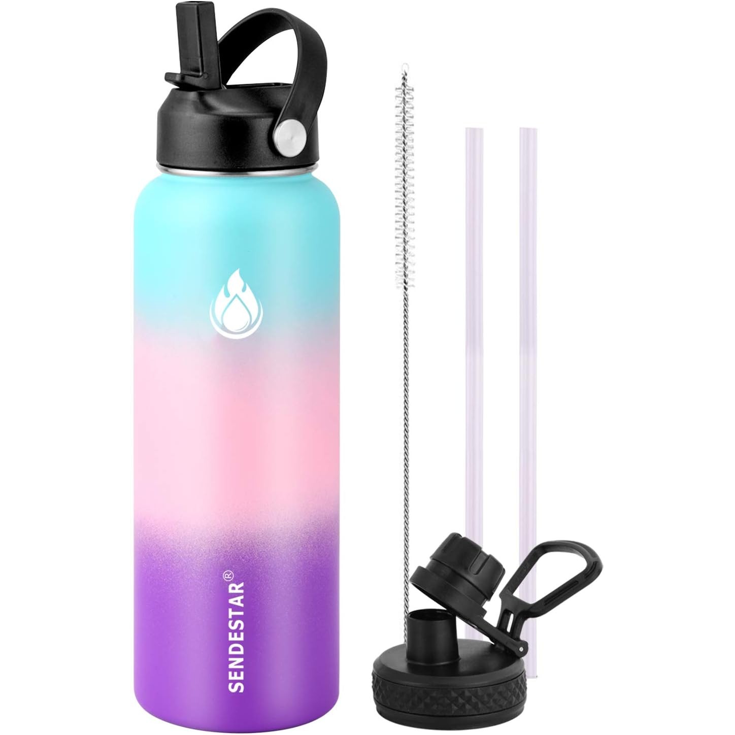40 oz Vacuum Insulated Water Bottle with New Patent Designed straw lid and Flex Cap, custom water bottle with logo imprint 4