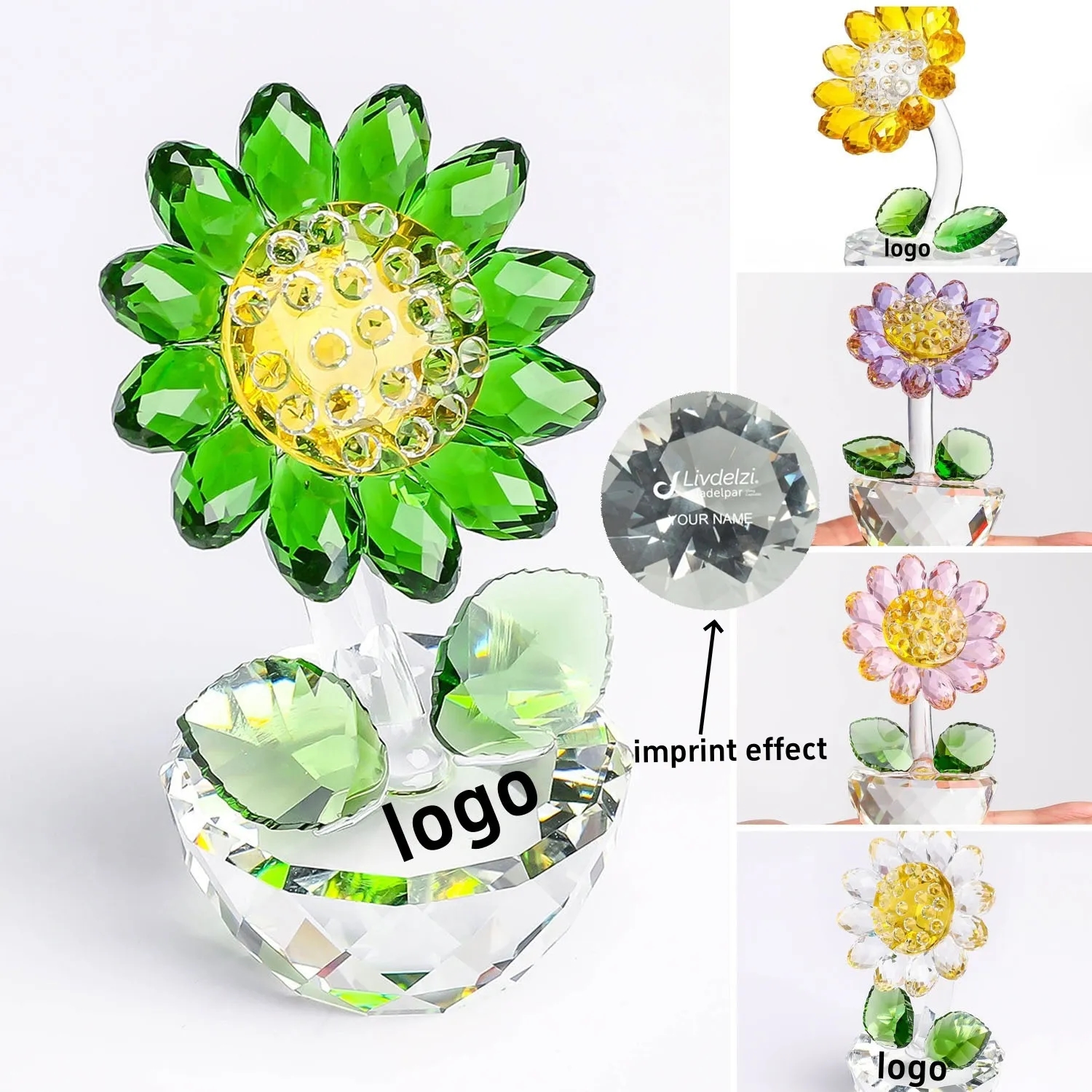 Crystal Sunflower Glass Flower Paperweight Ornament Decor 4