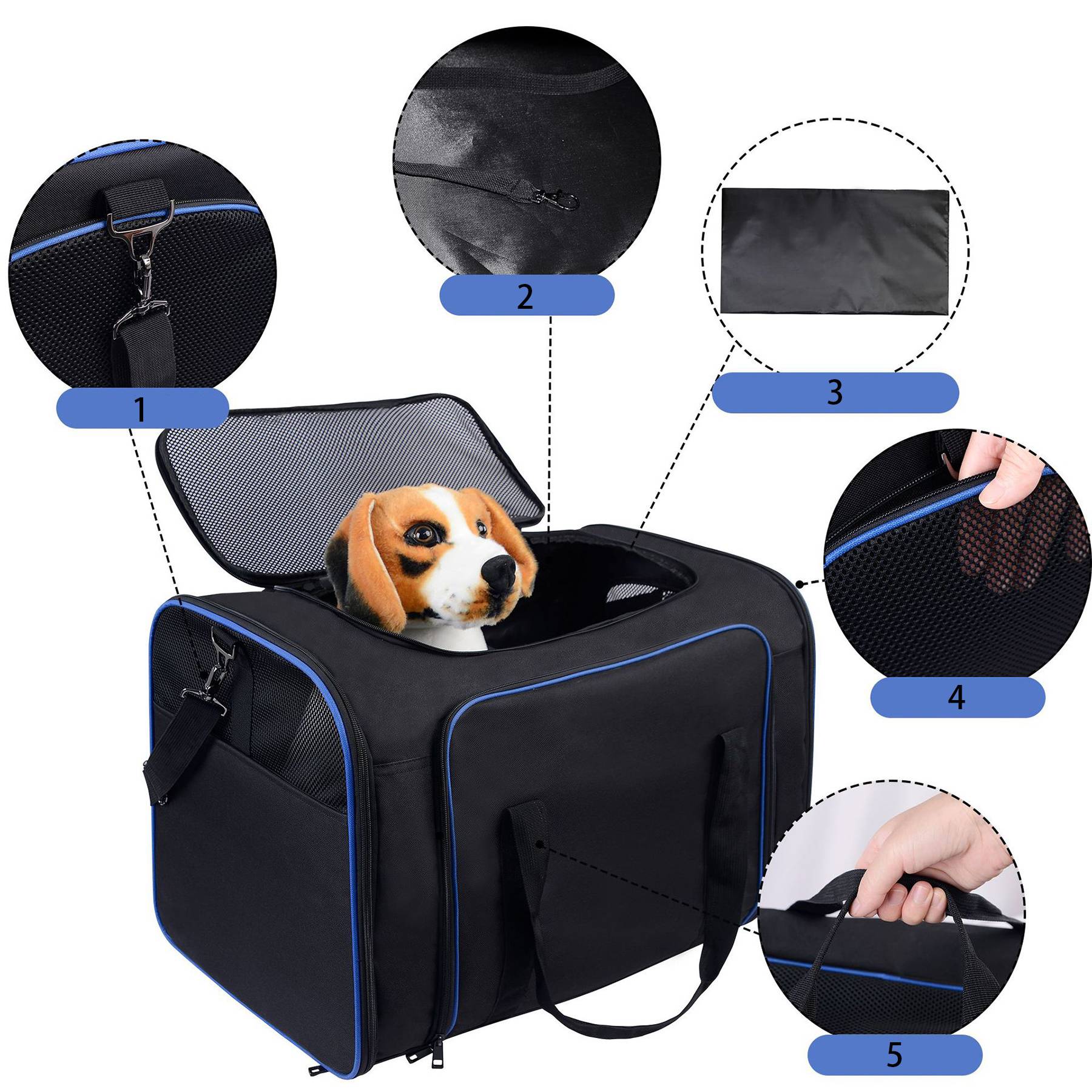 Oxford Large Collapsible Travel Puppy Cross-body Bag Black 8