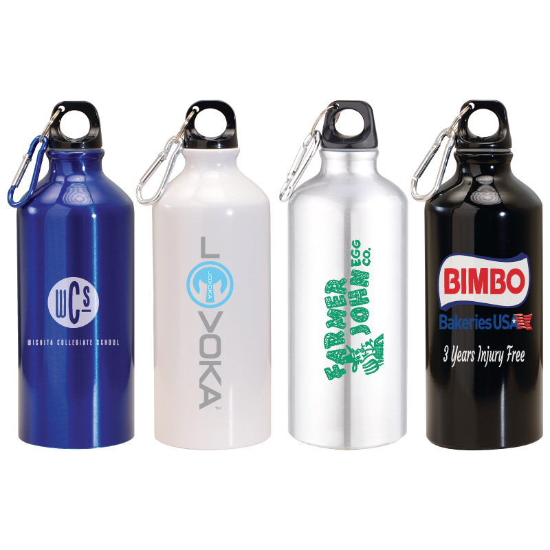20 oz. Aluminum Water Bottle w/Carabiner, custom water bottle with logo imprint 2