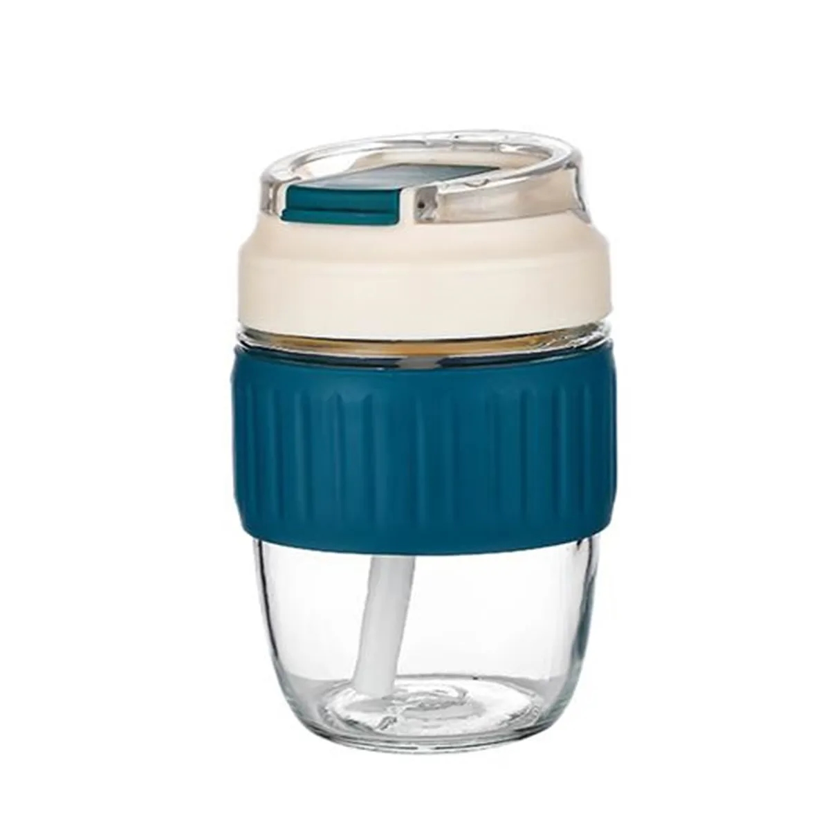 Coffee Drinking Silicone Sleeve Clear Cup with Lid and Straw 6