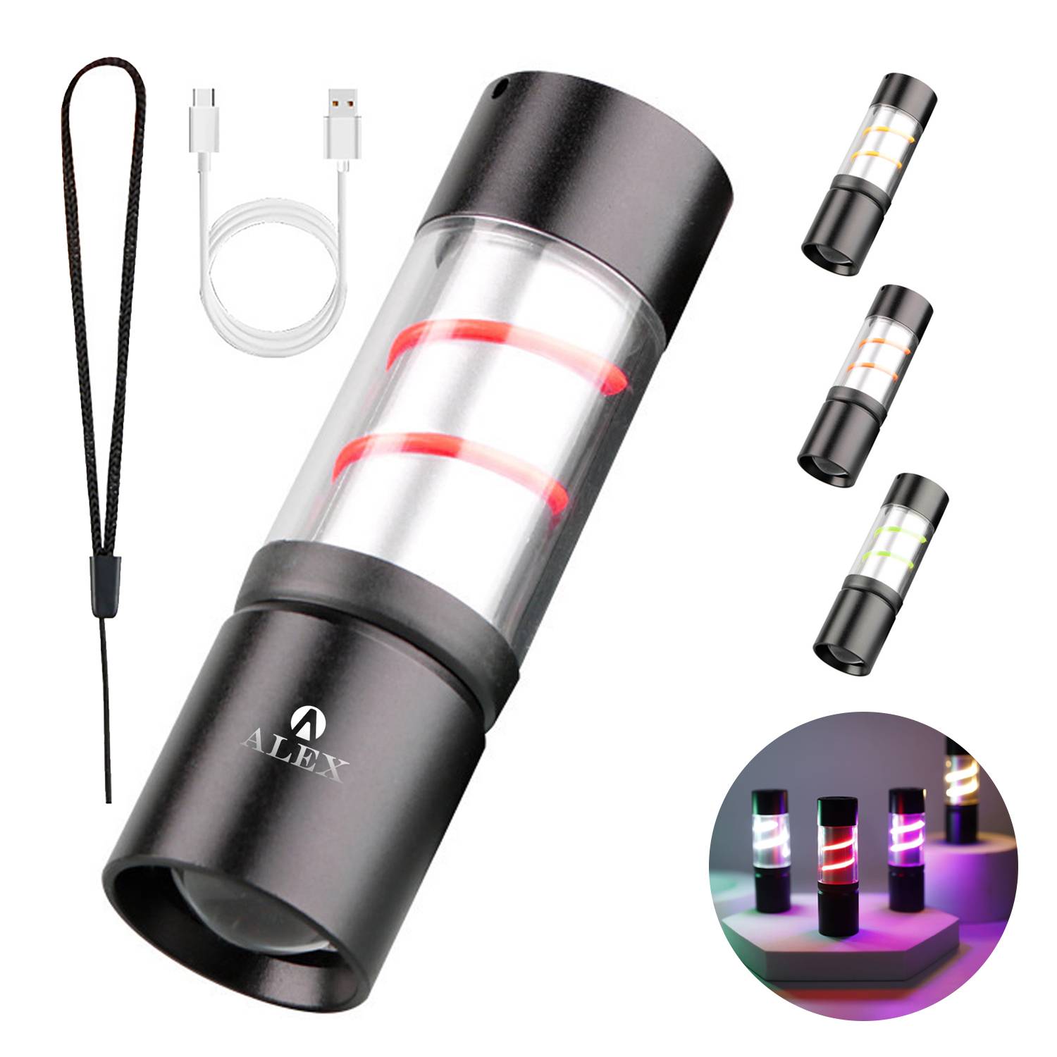 Mini LED Bright Colorful Flashlight Multifunctional Lighting 3