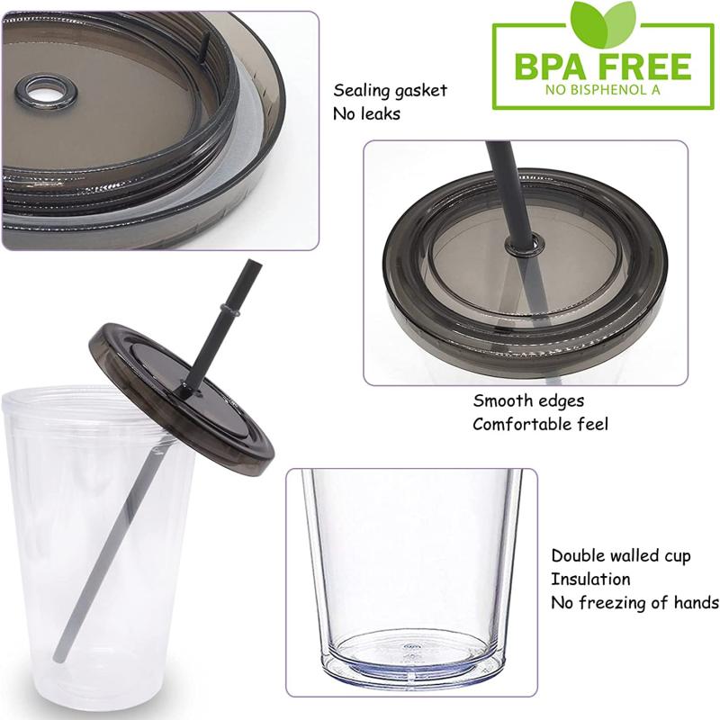 16oz Translucent Double Wall Insulated Tumbler w/Lid & Straw 2