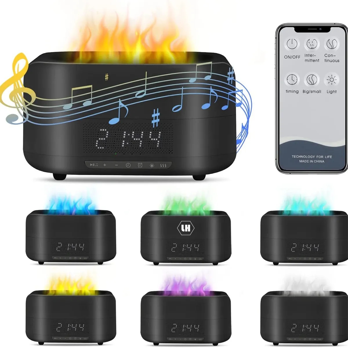 Flame Diffuser with Bluetooth Speaker and Clock Humidifier 1