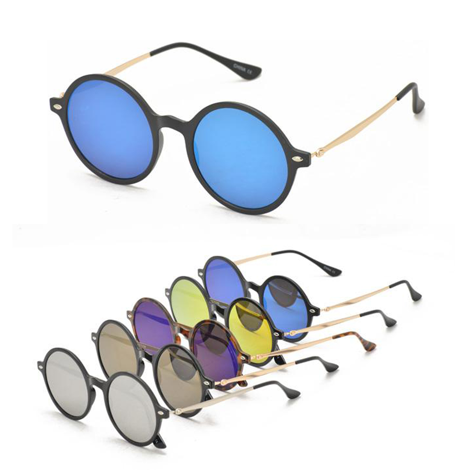 Hipster II Plastic Medium Round Sunglasses w/Color Mirror Lens 1