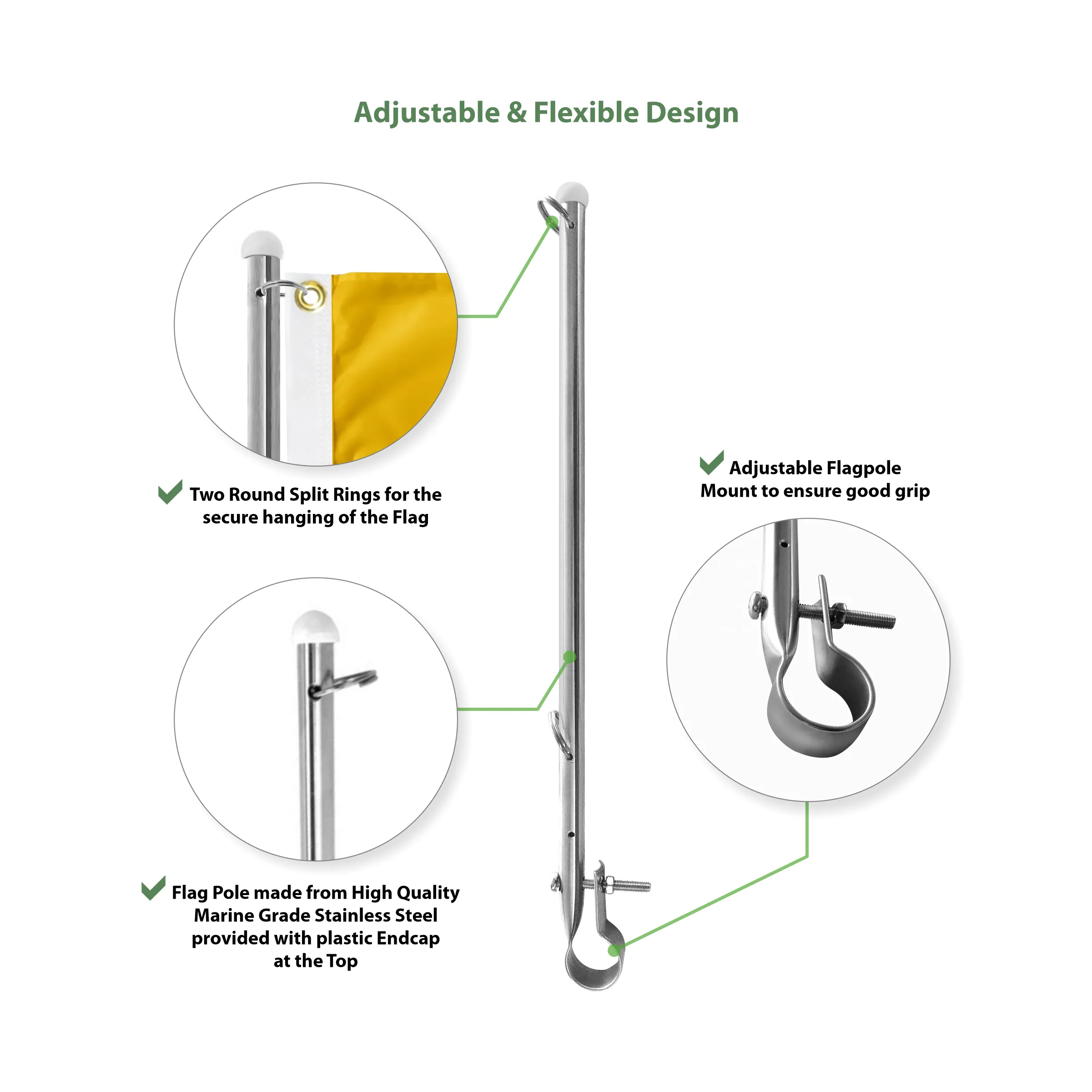 15" Stainless Steel Boat Flag Pole - Style B 5
