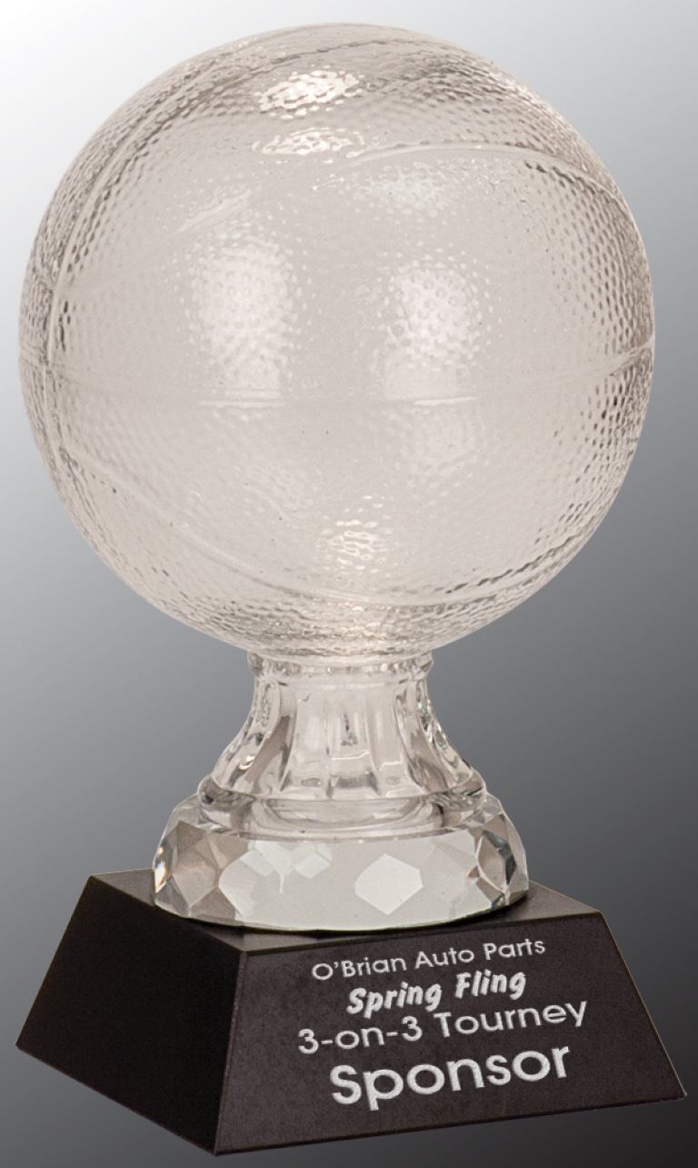 7" Glass Basketball Award with Marble Base