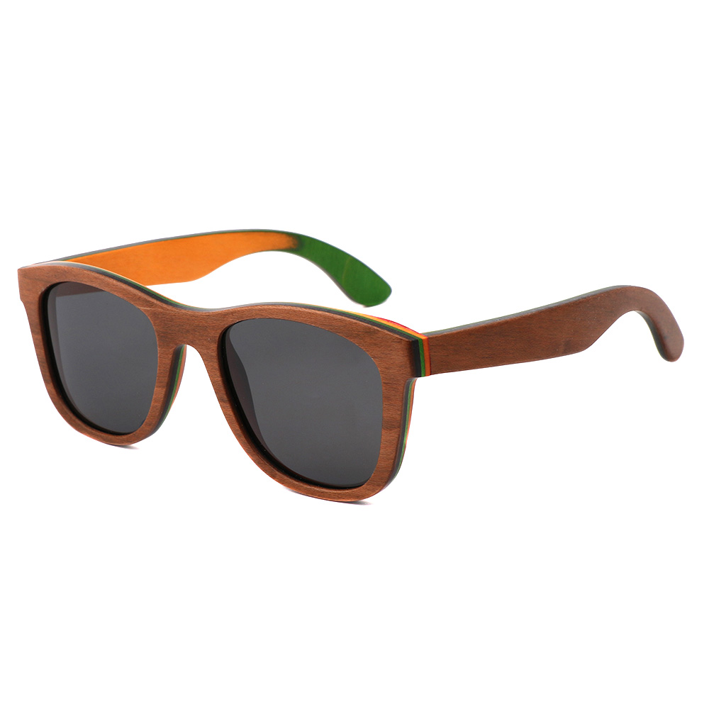 Skateboard Wood Mirrored Lenses Promotional Sunglasses w/ Temple Imprint 3