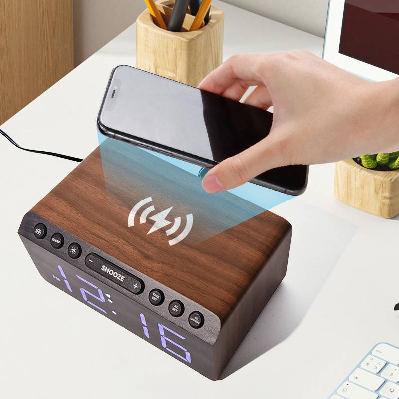 LED Display Alarm Clock Radio w/ Wireless Charging 3