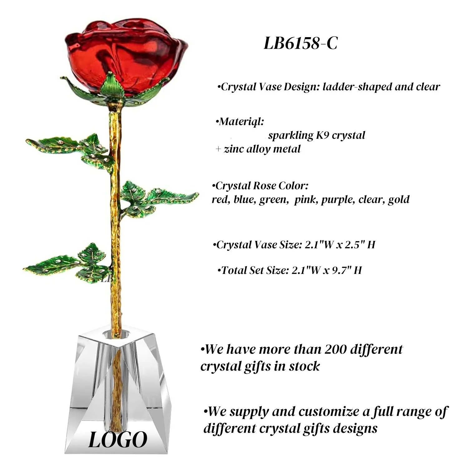 Long Stem Crystal Rose with Vase Romantic Gifts for Her 4