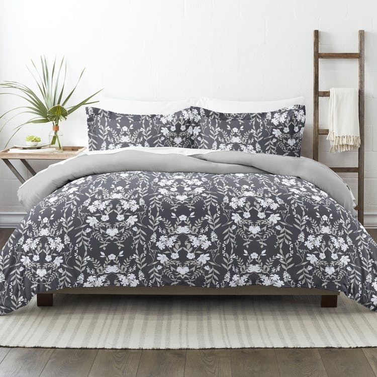Reversible Duvet Cover Sets - Black Garden Full-Queen 3 Piece
