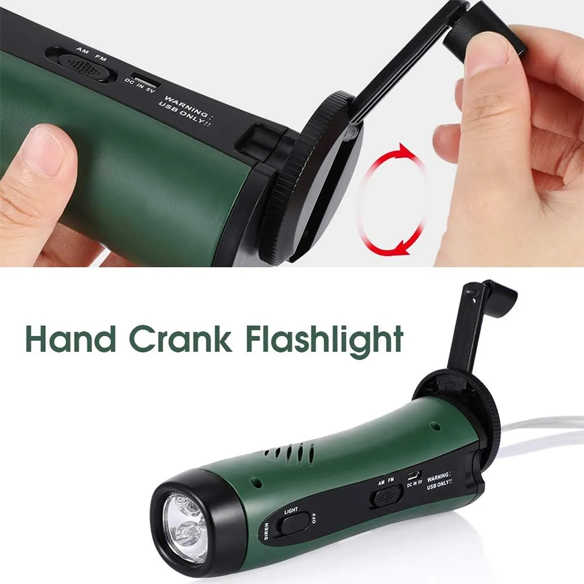 Portable Hand Crank Travel Camping LED Flashlight Radio 5