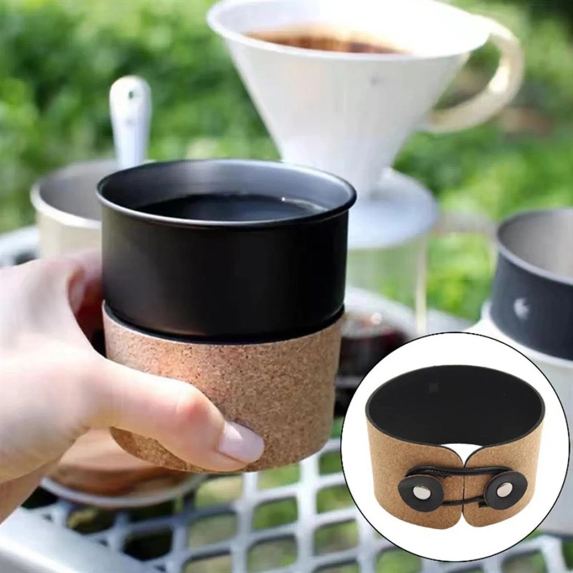 Foldable Natural Color Cork Leather Cup Sleeve 1