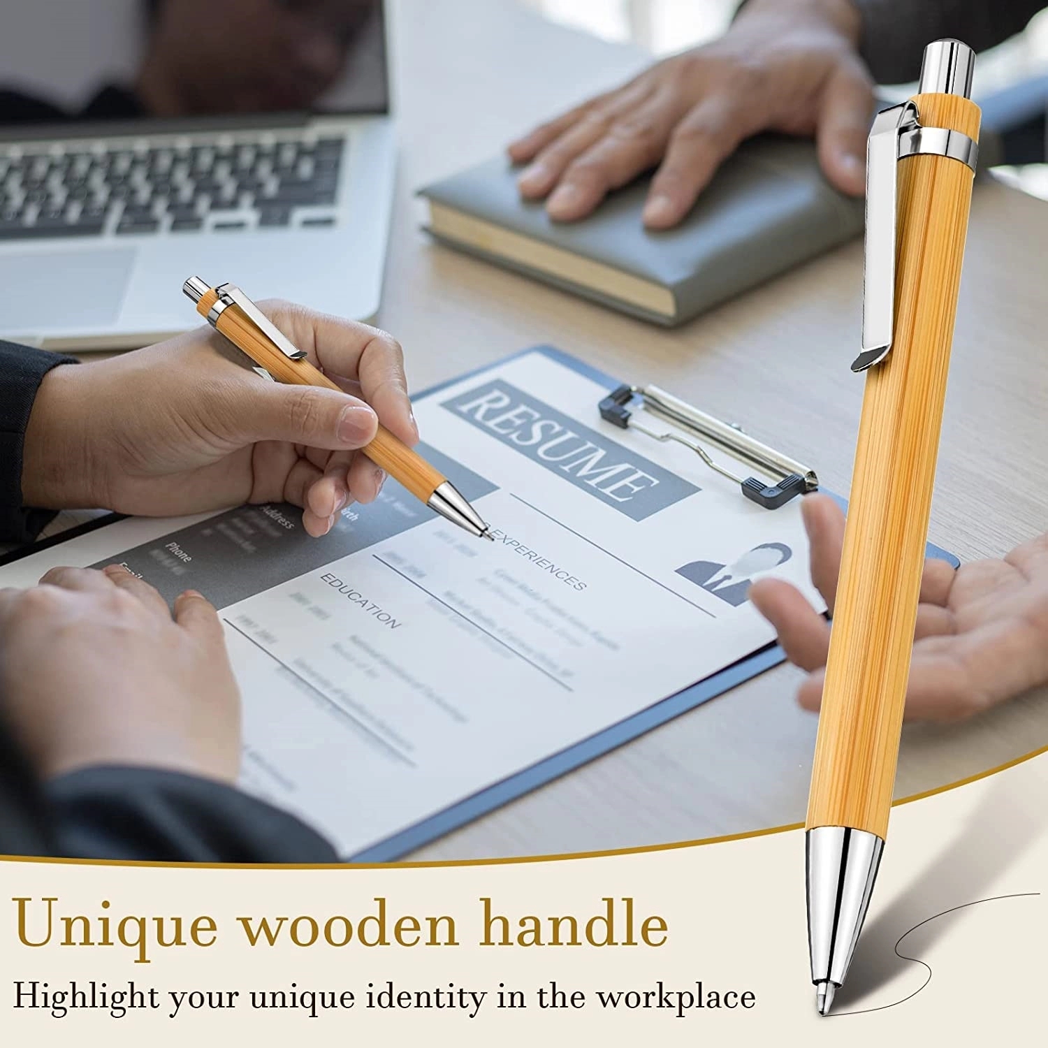 Bamboo retractable ballpoint pen black ink 6
