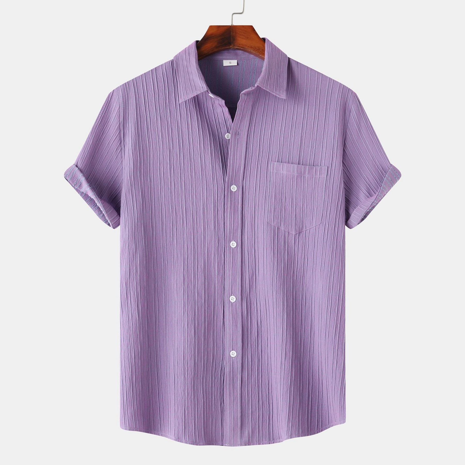 Men's Short Sleeved Solid Color Shirt Top 8