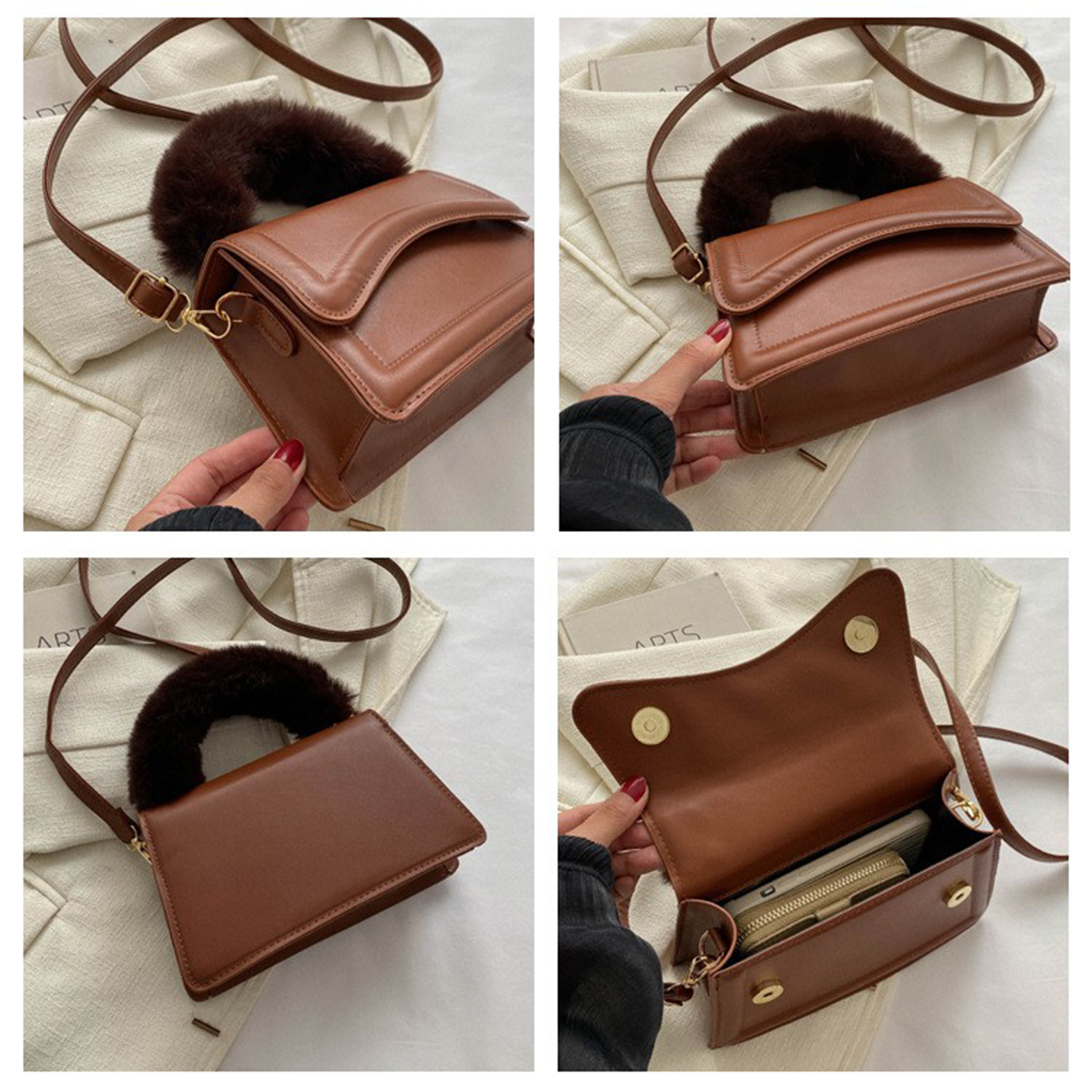 PU Solid Color Portable Diagonal Bag 3