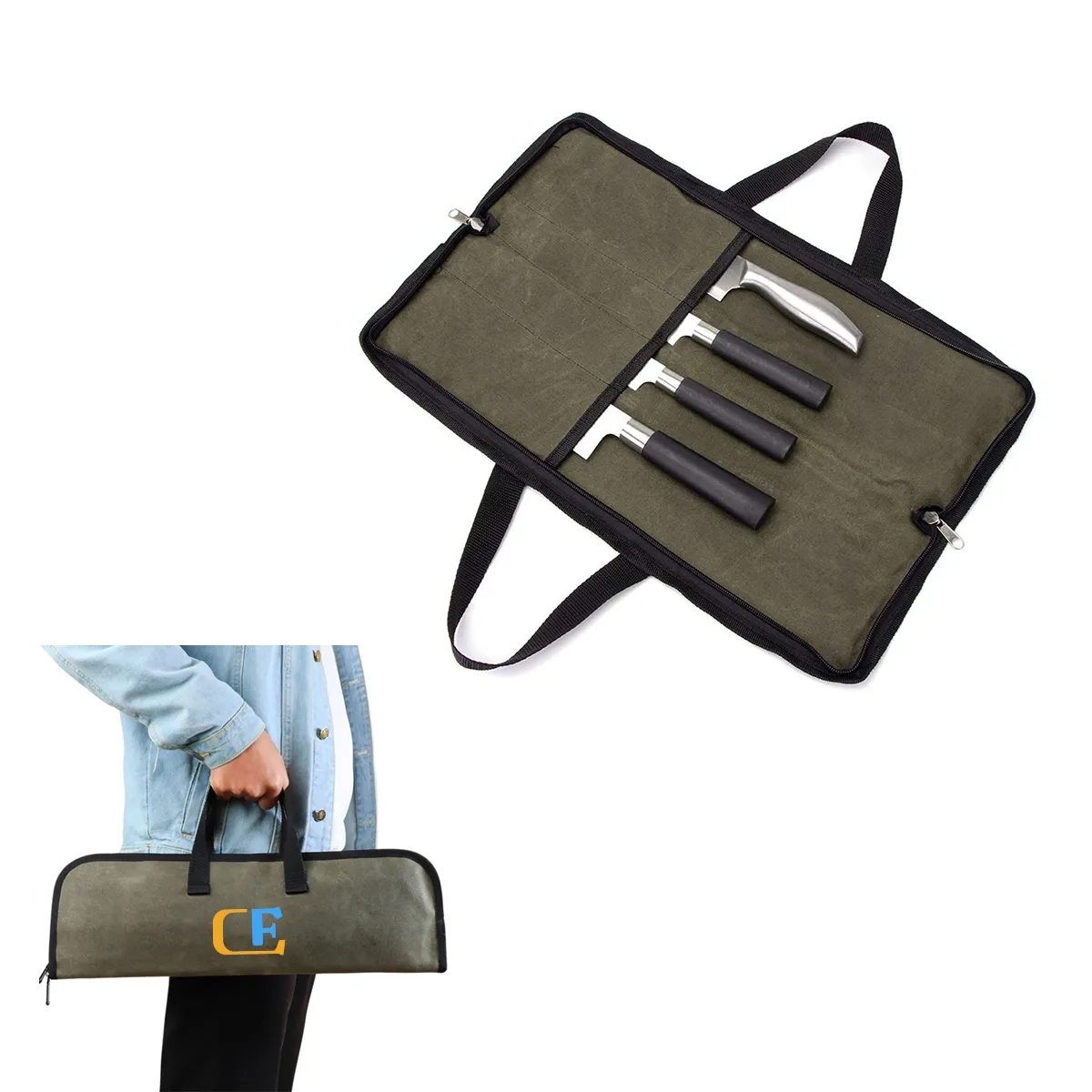 Portable Waxed Canvas Knife Roll Bag with 4 Slots 1