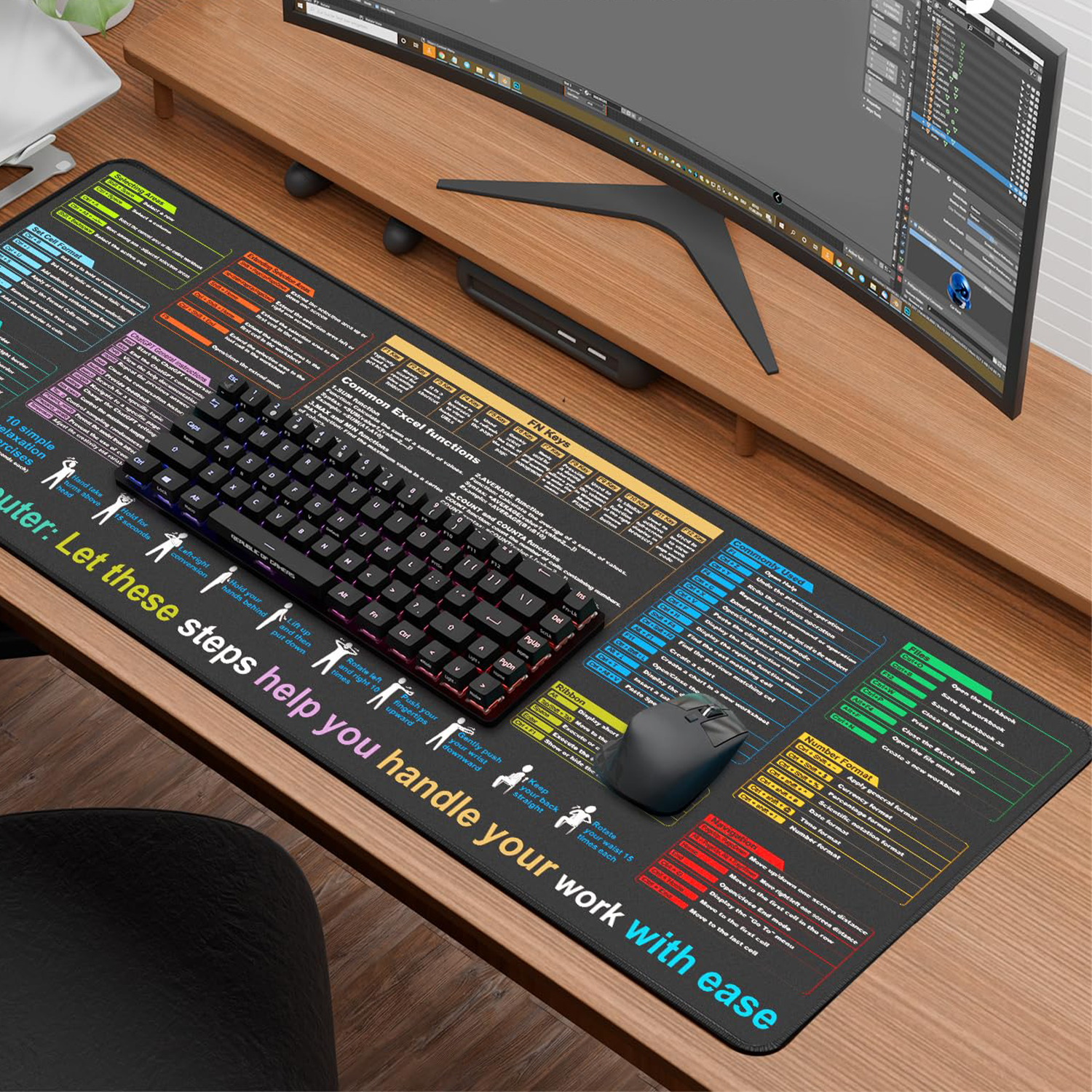 Large Dirt-Resistant Non-Slip Excel Shortcut Mouse Pad 4