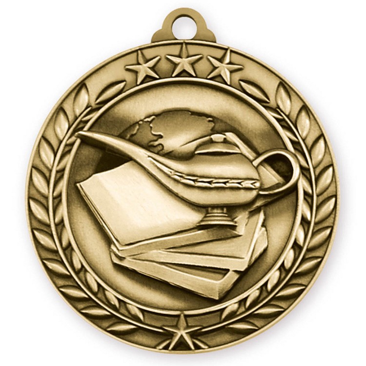 Book & Lamp Wreath Award Medallion (2-3/4") 2