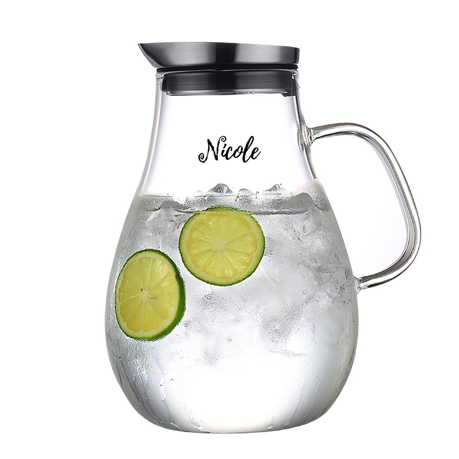 Glass Water Pitcher With Stainless Steel Dustproof Lid 2