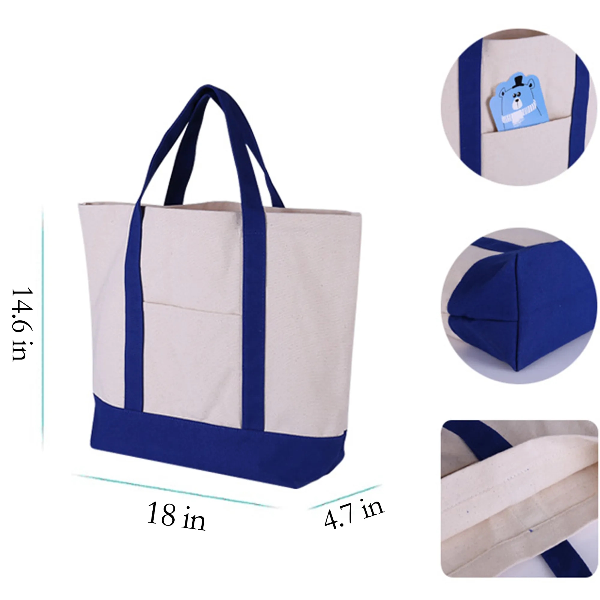 Full Color Canvas Tote Bag External Pocket, custom tote bag with logo imprint 2