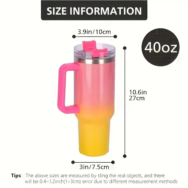 40oz Portable Rainbow Gradient Car Tumbler With Handle Straw 2