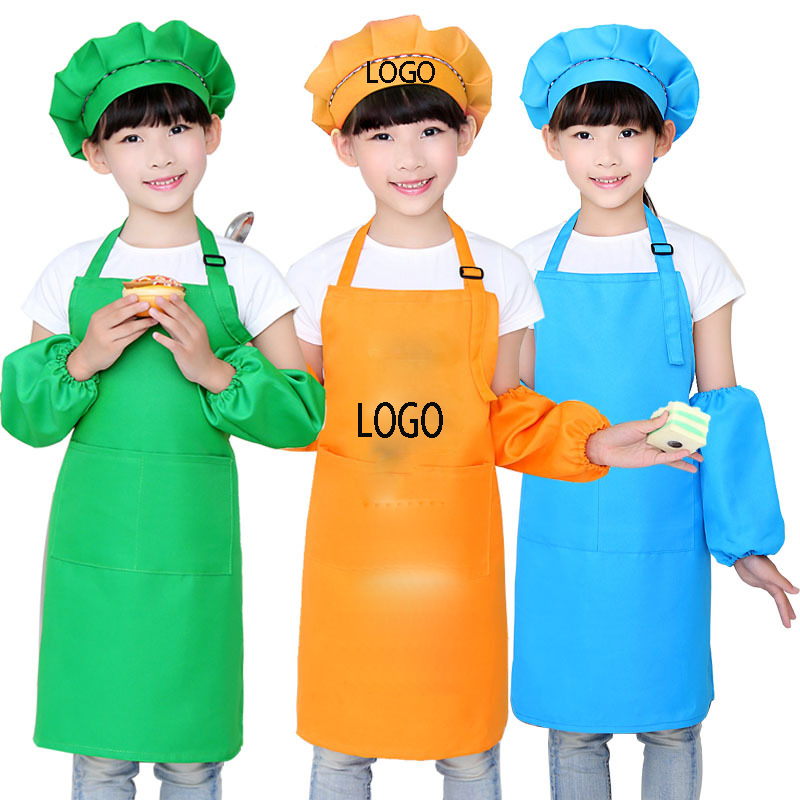 Child Kitchen Aprons w/ Pockets and Chef Hats 4
