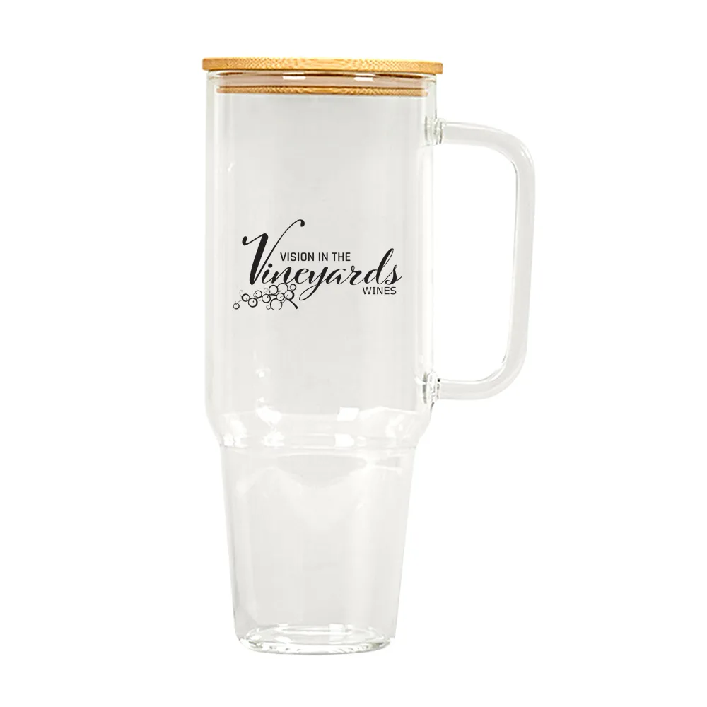 40oz. Glass Tumbler with Handle, Bamboo Lid and Straw 1