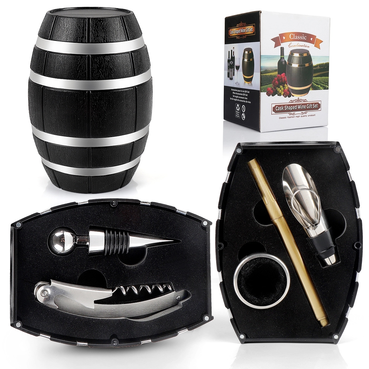 Unique Barrel Shape Wine Acc Gift Set 3