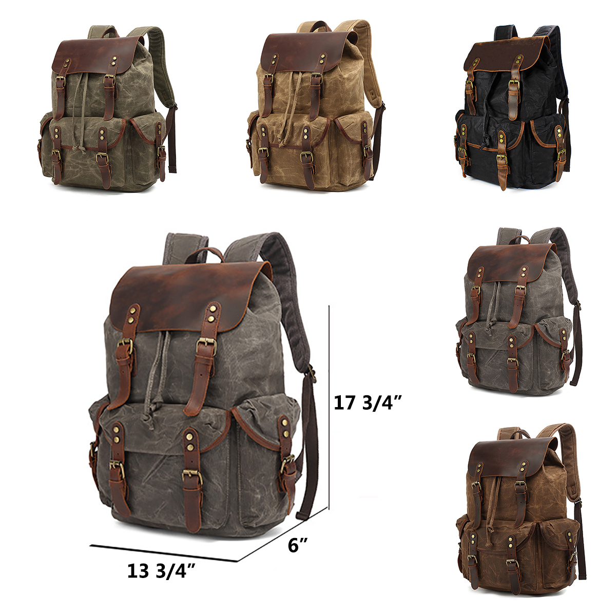 Canvas Backpack Travel Leather Bag Laptop 2