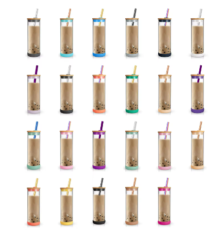 24 oz Glass Tumbler With Straw And Bamboo Water Bottle 3