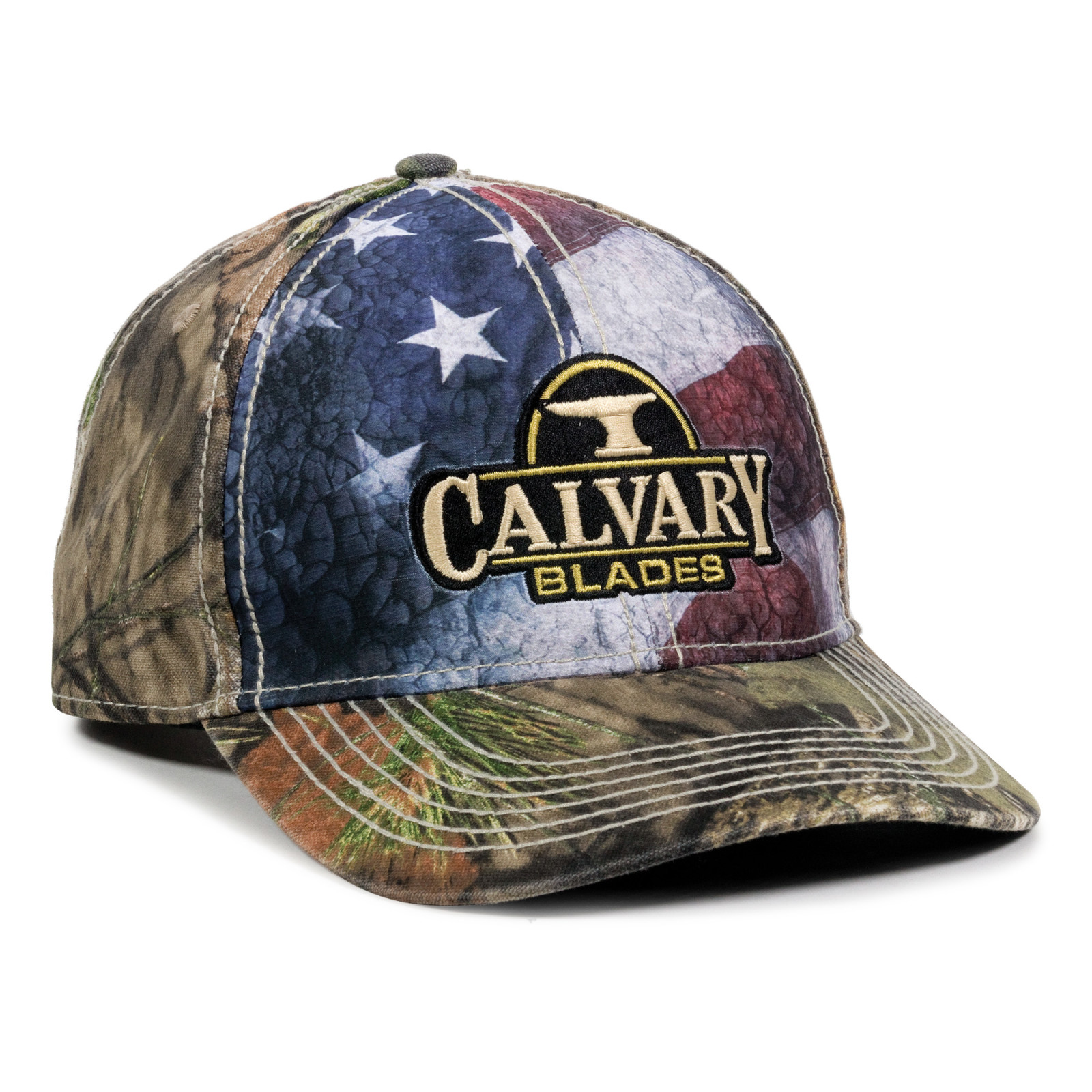 Sublimated Flag Front Cap w/Camo Back