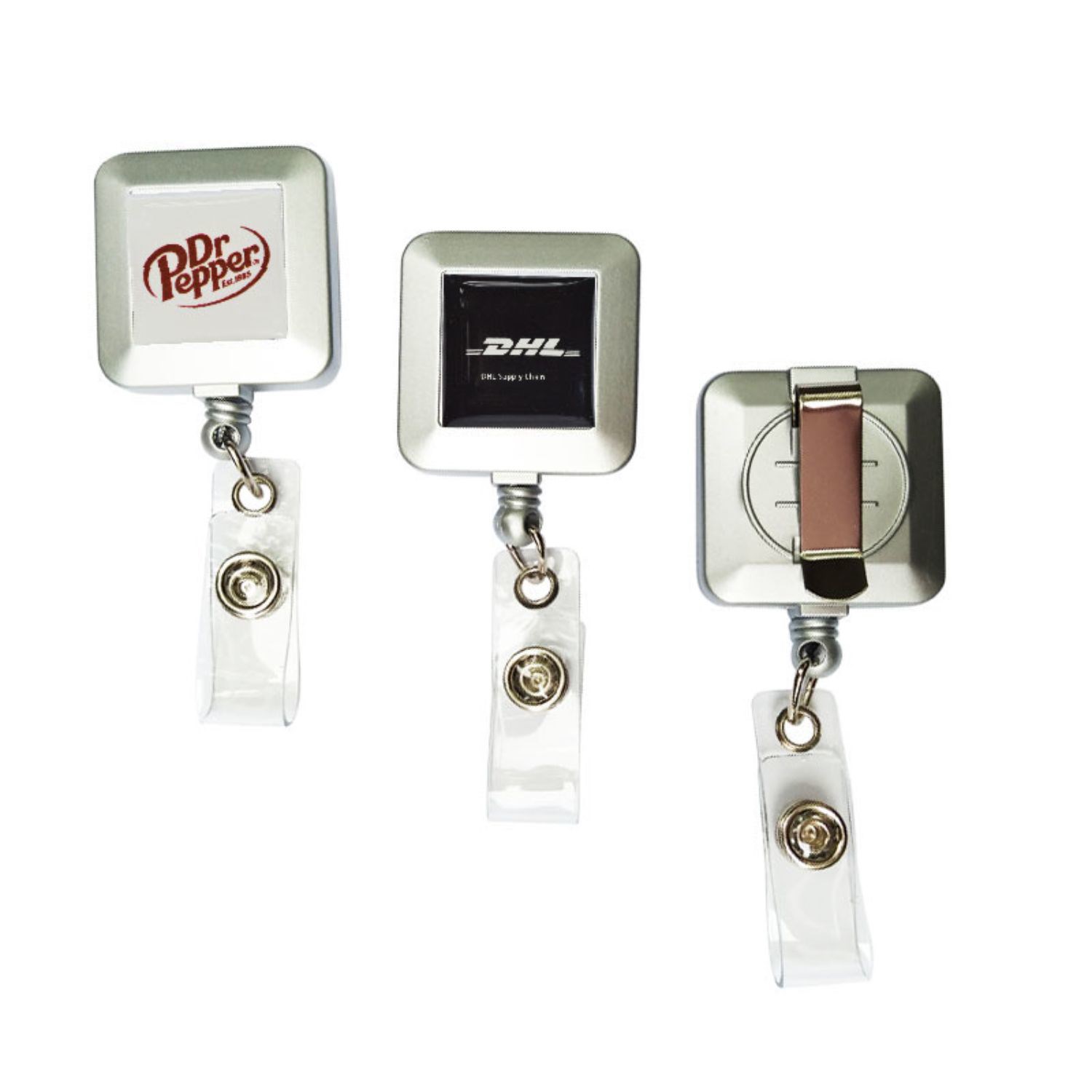 Zinc Alloy Square Retractable Badge Reel w/ Belt Clip 2