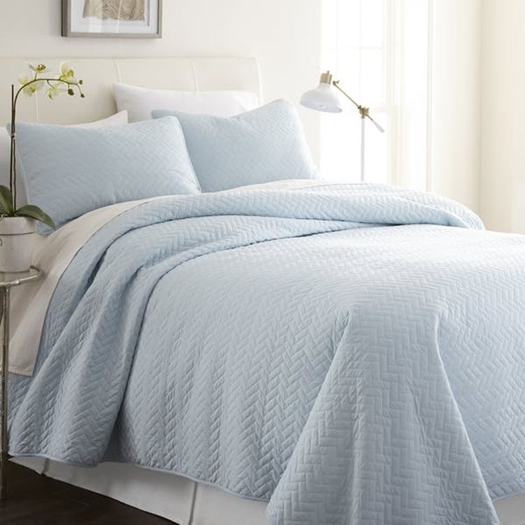 Premium Quilted Coverlet Sets - Pale Blue Twin 2 Piece 2