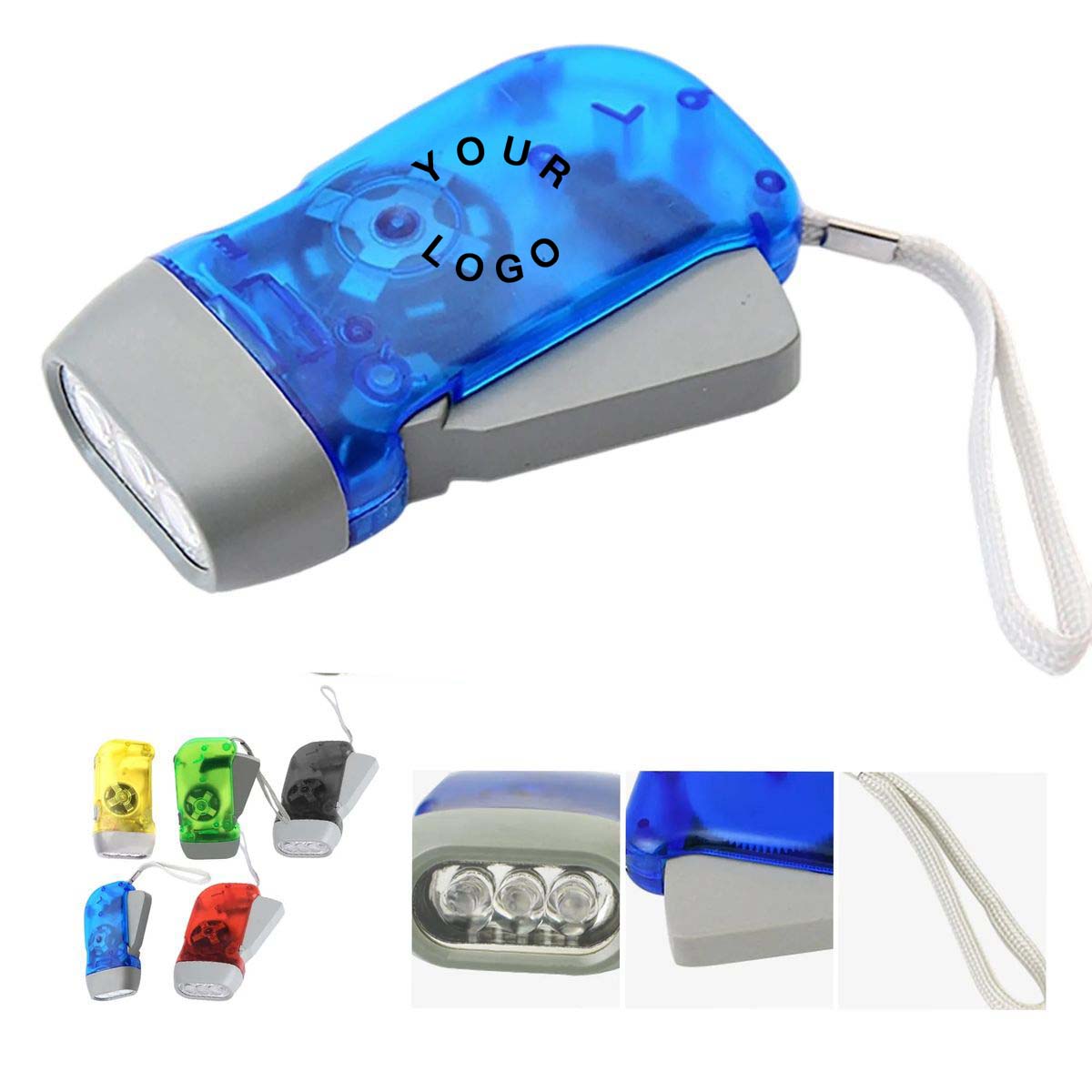 Recharge Free Hand Powered Flashlight with Rope Strap 3