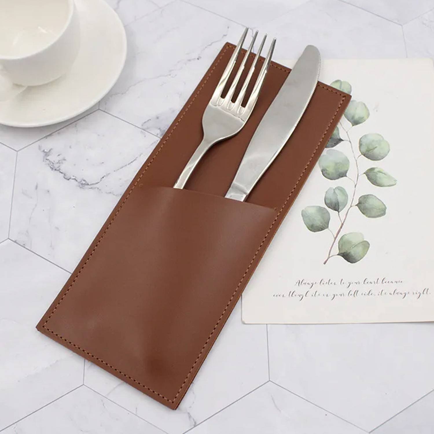 Leather Cutlery Sleeve Utensil Holder 5