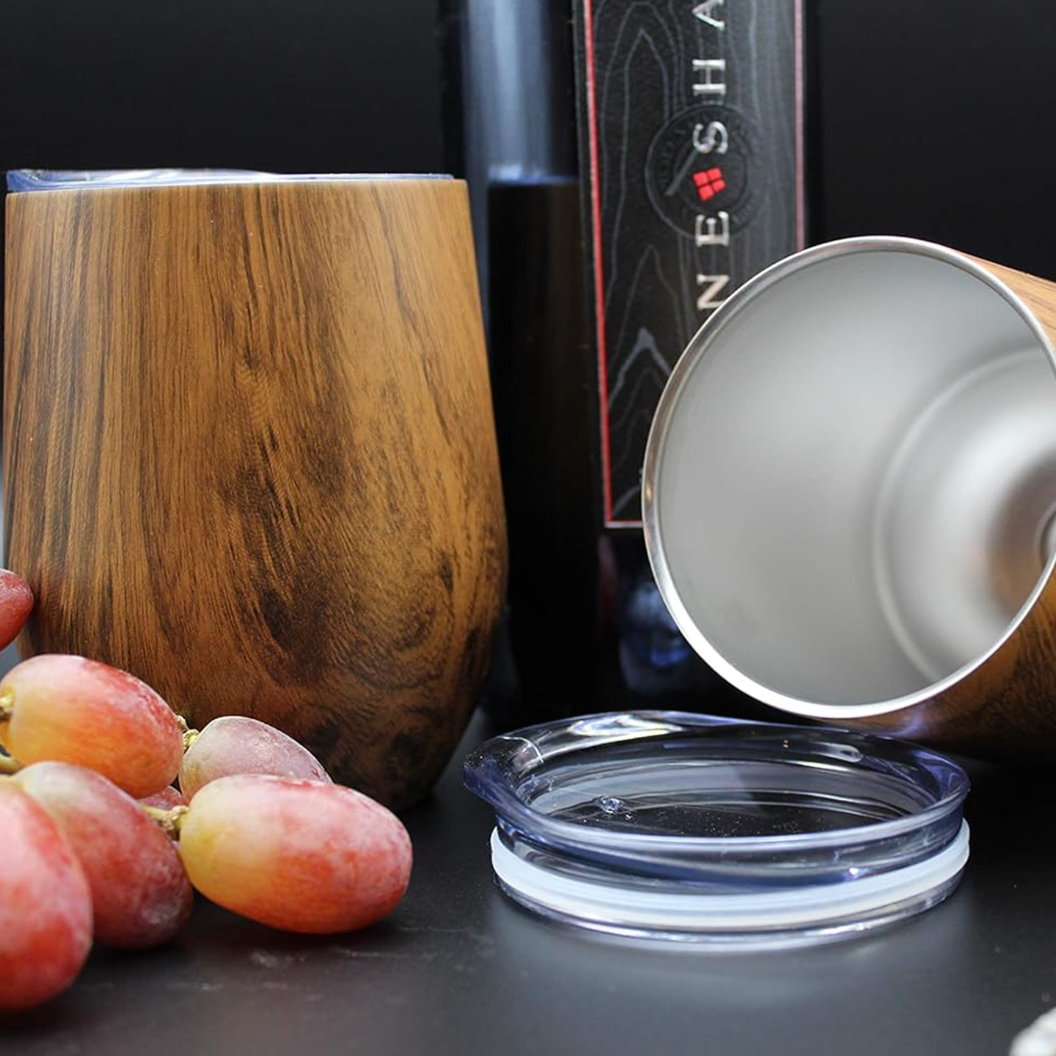 10 oz. Stainless Steel Lined Vacuum Wood Toned Wine Tumbler 5