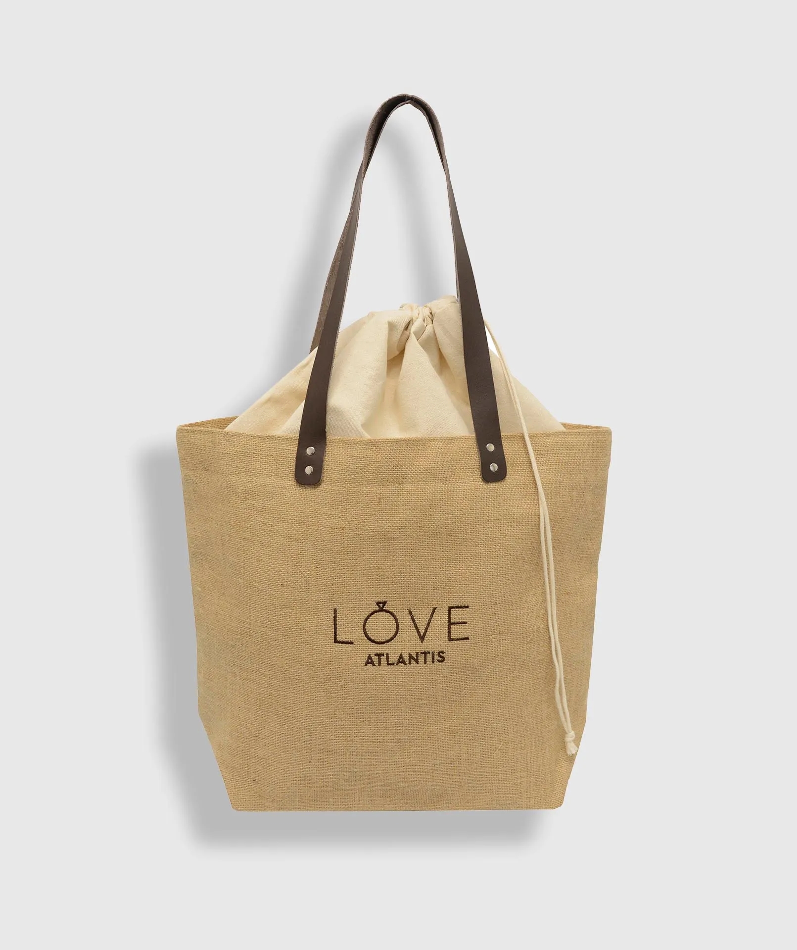 Embroidered Burlap Tote with Leather Handles 4