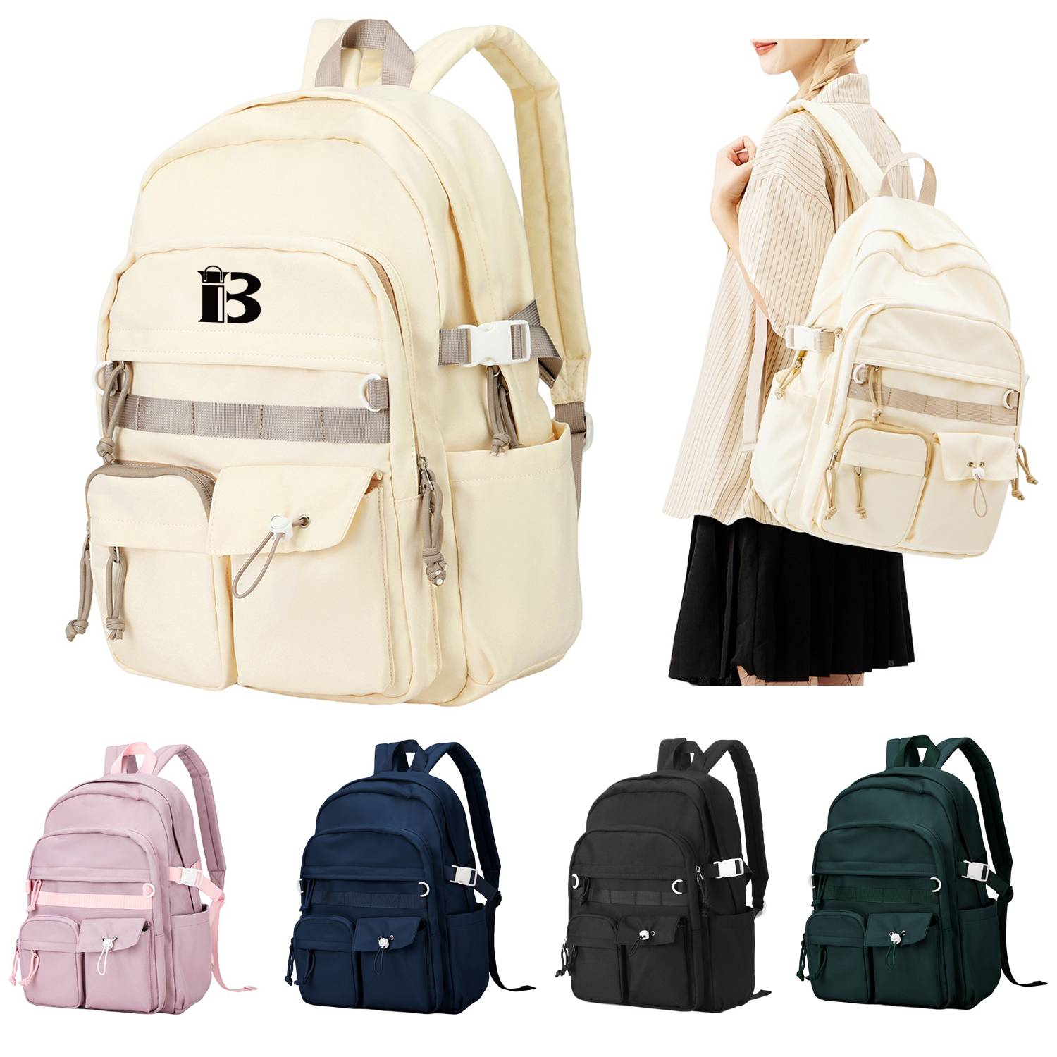 Large Capacity Nylon Travel Backpack w/ Pockets 3